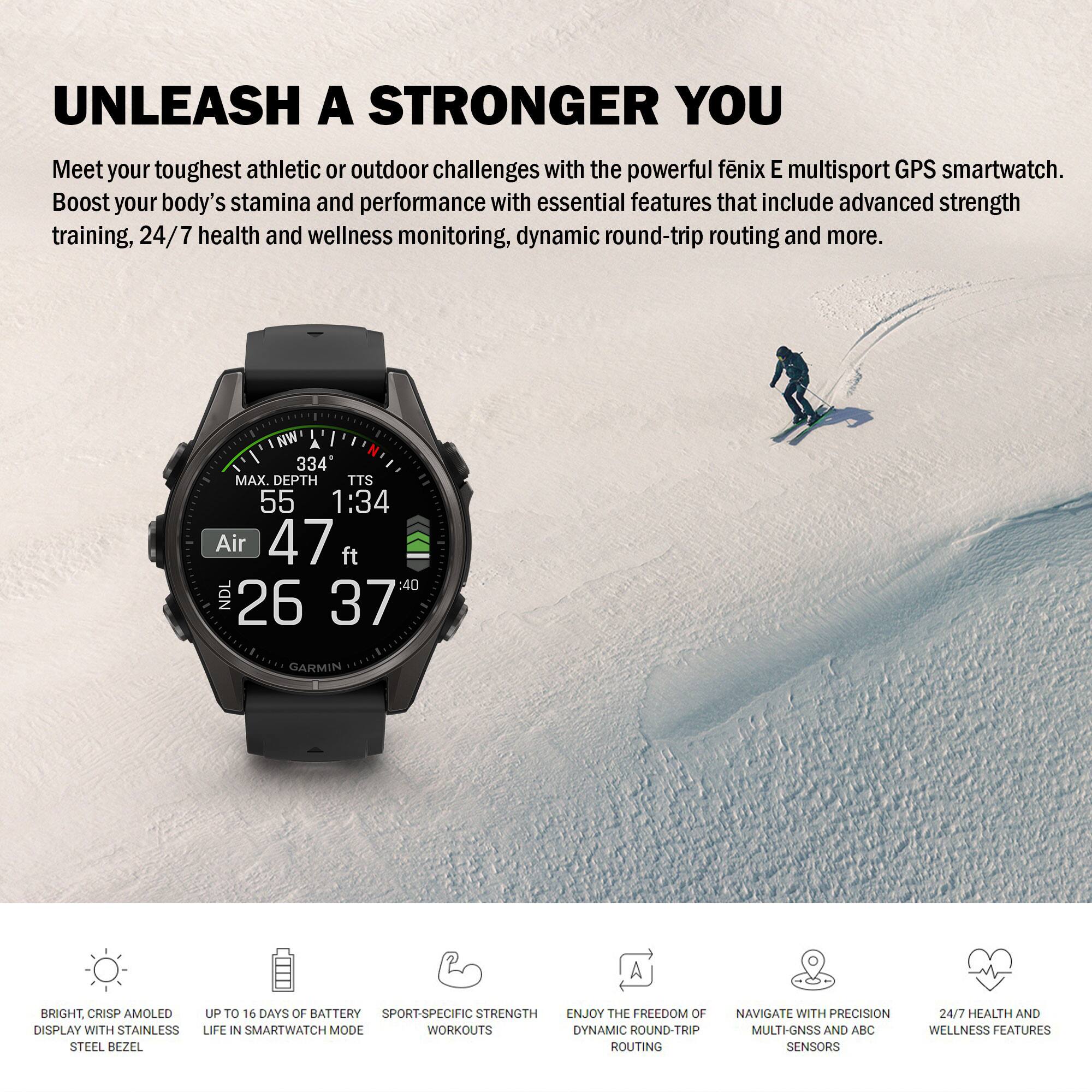 Bundle Garmin Fenix E 47mm AMOLED Fitness GPS Watch Black (2025 