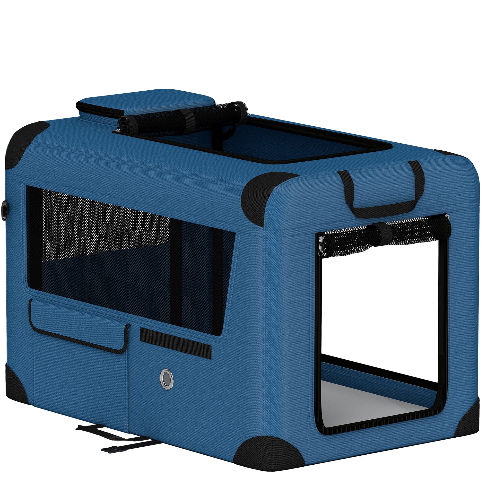 Pawhut - Carrier for Small Medium Cats Dogs Up to 44 LBS Collapsible Pets Travel Carriers with Removable Mat Mesh Doors - Blue