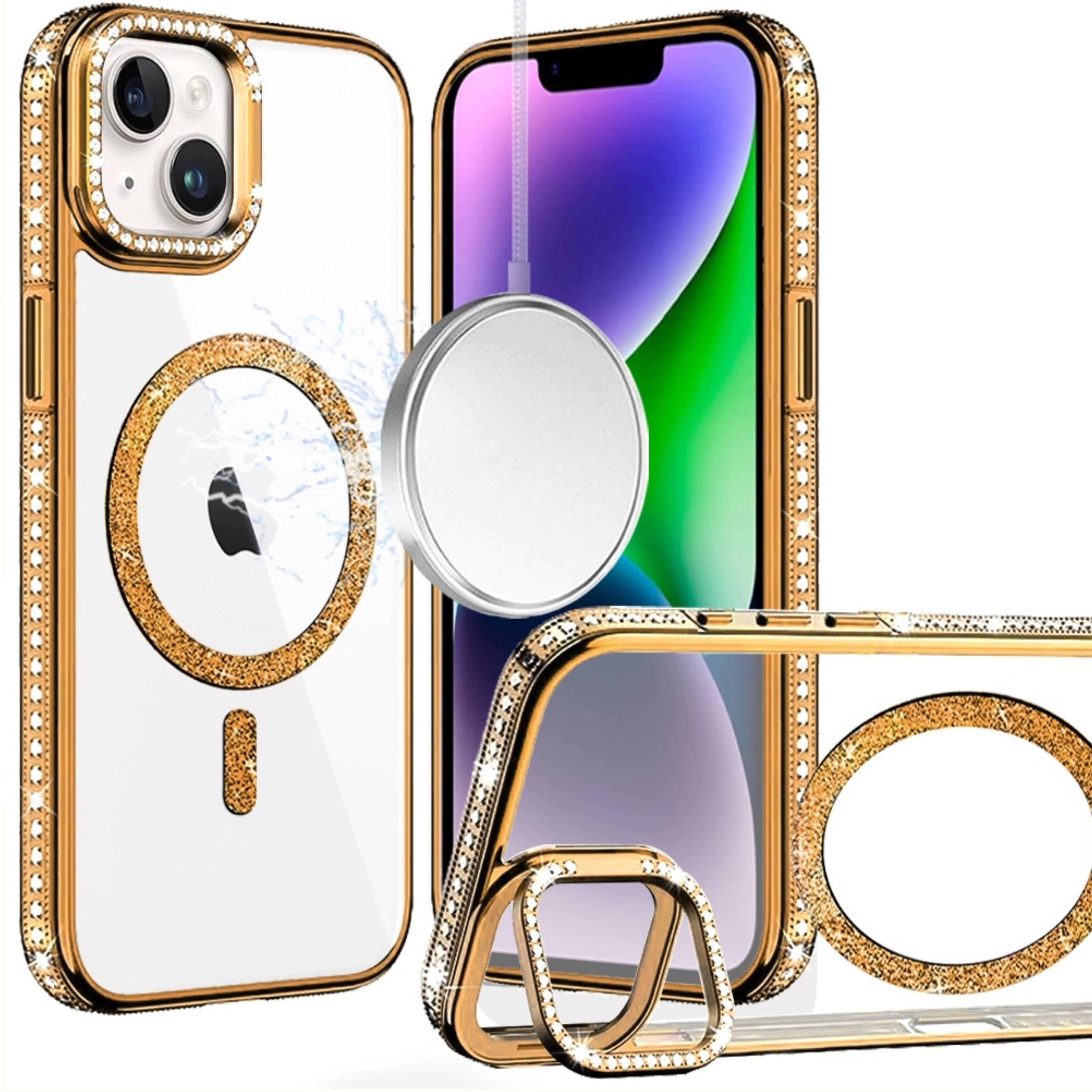 Kitcheniva - Diamond Bling Magnetic Ring Stand Case With Tempered Glass For iPhone 13 14 - Gold price history on PriceWatchPro