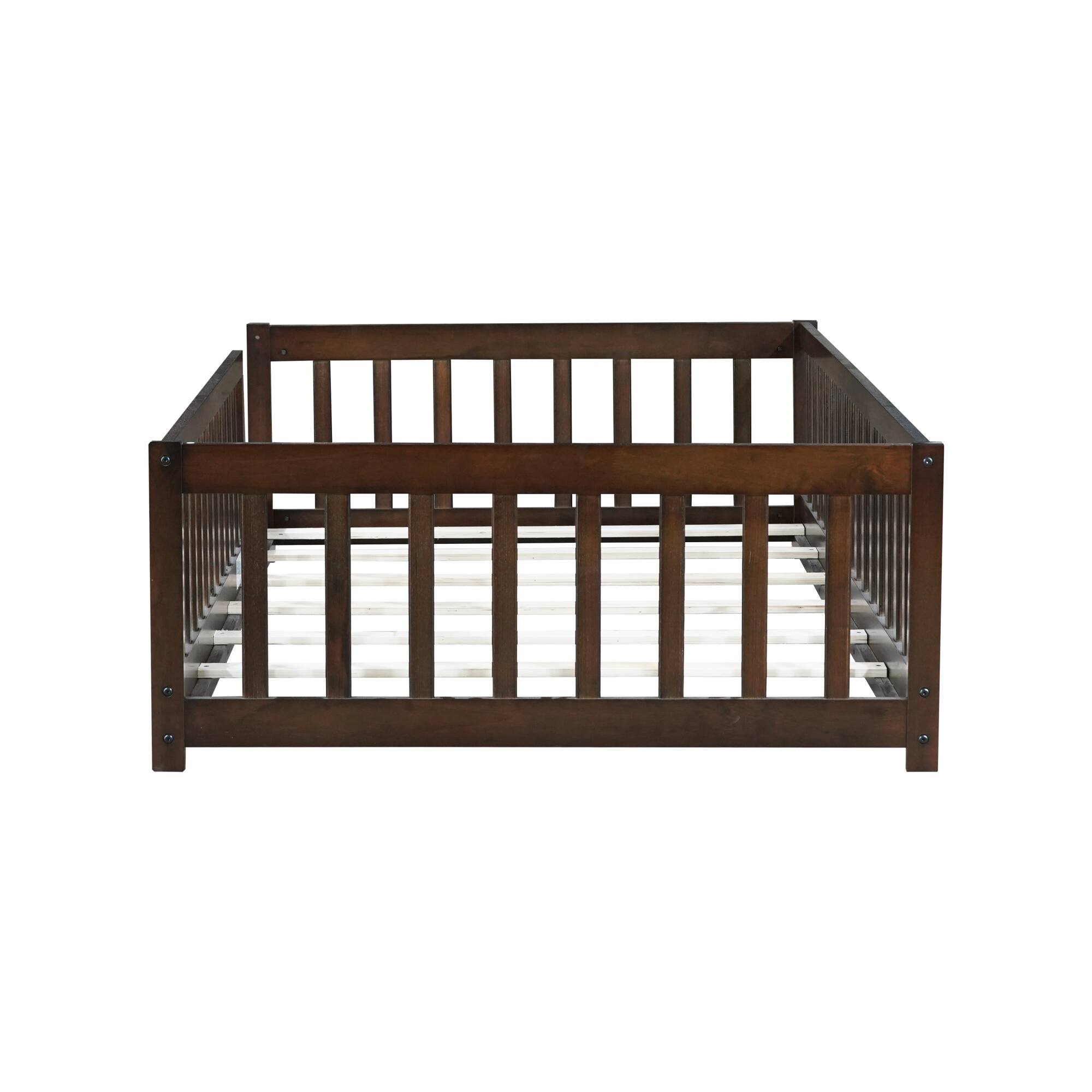 Alt View 8. GOODSILO - Twin Size Low-Profile Youth Bed with Secure Enclosure Frame, Solid Wood Construction, Neutral Finish - Espresso.