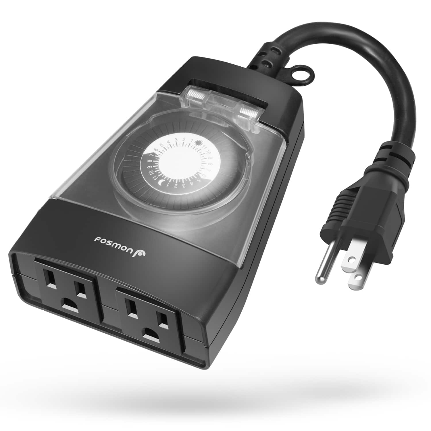 Fosmon - Outdoor Timer For Outlet Waterproof, [ETL Listed] Outdoor Pool Pump Timer Outlet, Outdoor Light Timer 24 Hour Mechanical - Black