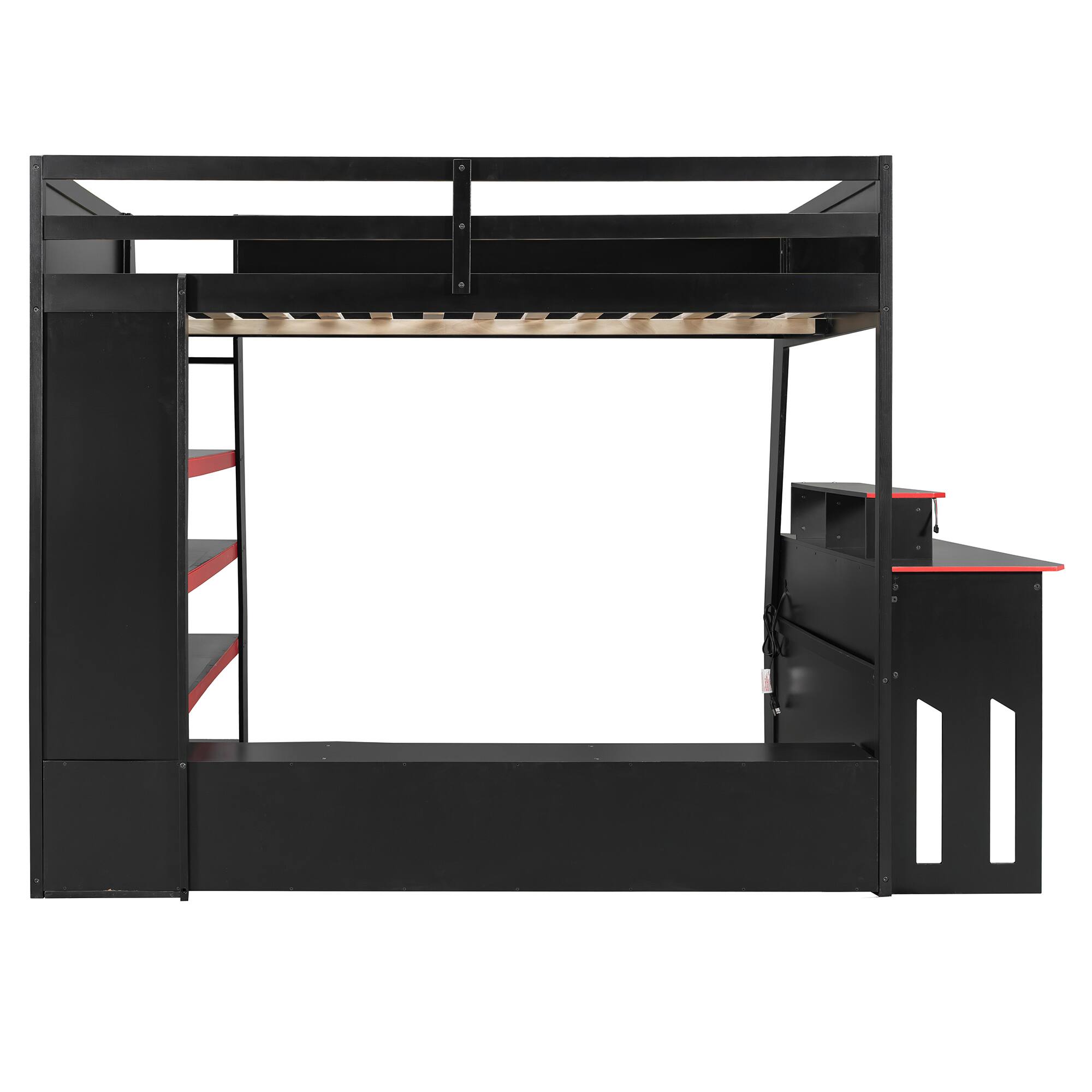 Alt View 1. Anysun - Full Size Wood Loft Bed with Desk, Multi-storage Shelves and RGB Light, Table with adjustable placement - Red.