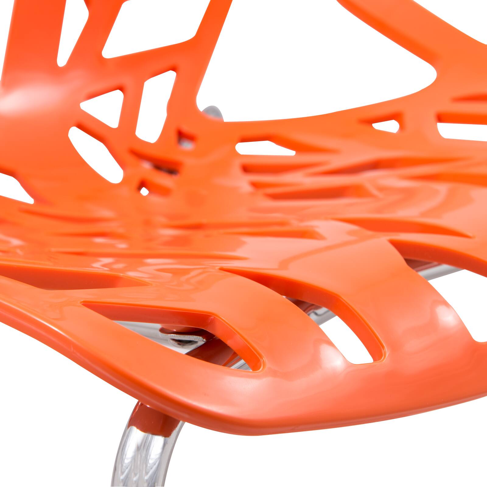 Alt View 8. LeisureMod - Asbury Set of 4 Stackable Dining Side Chair with Accent Chrome Steel Legs and Cut Out Design for Indoor Outdoor - Orange.