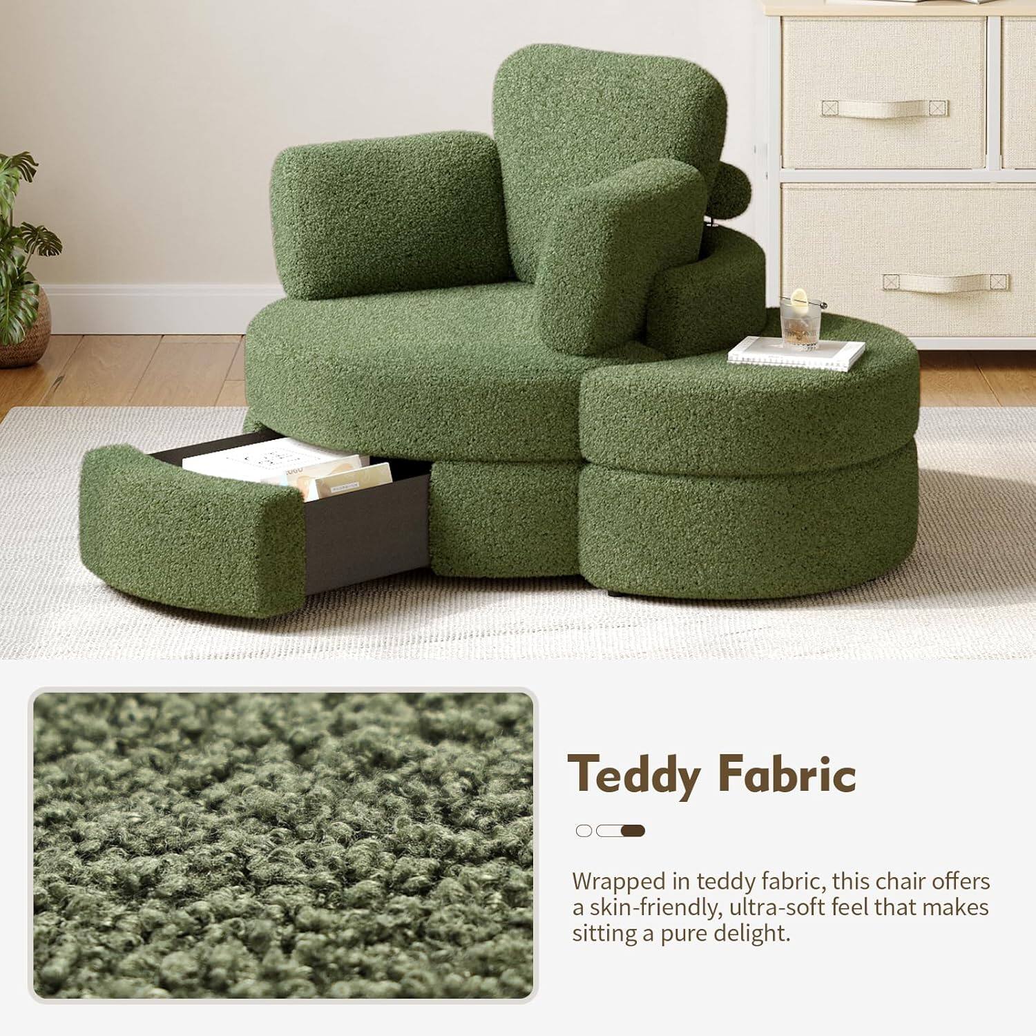 Teddy Fabric

Wrapped in teddy fabric, this chair offers a skin-friendly, ultra-soft feel that makes sitting a pure delight.