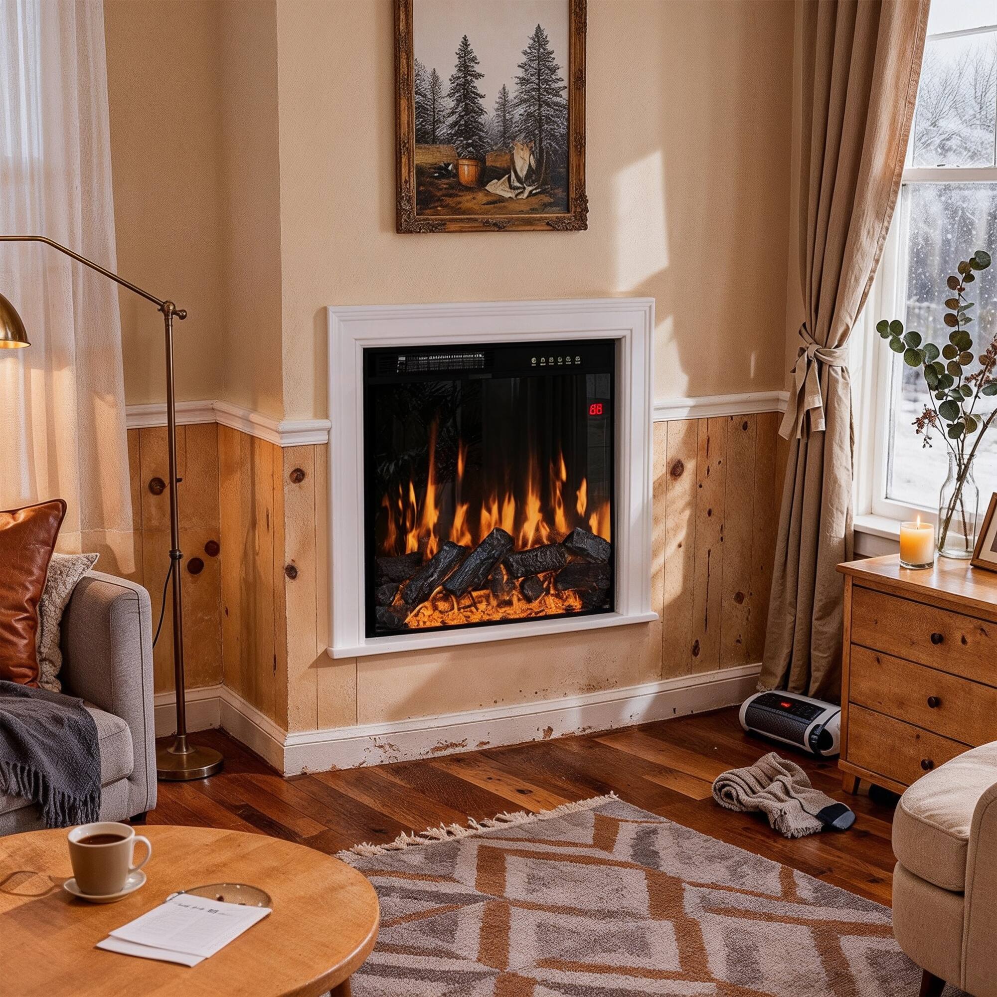 Left. Homsee - Built-In Electric Fireplace Insert, 1500W Recessed or Freestanding Heater with Multi-Color Flame & Remote - Black.