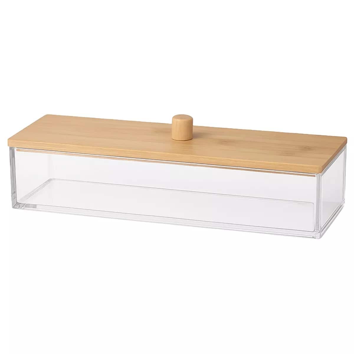 Elle - Acrylic Cosmetic Organizer with Bamboo Lid, Clear Nonslip Storage Box for Makeup, Skincare & Jewelry, Bathroom & Vanity - Clear/Natural Bamboo
