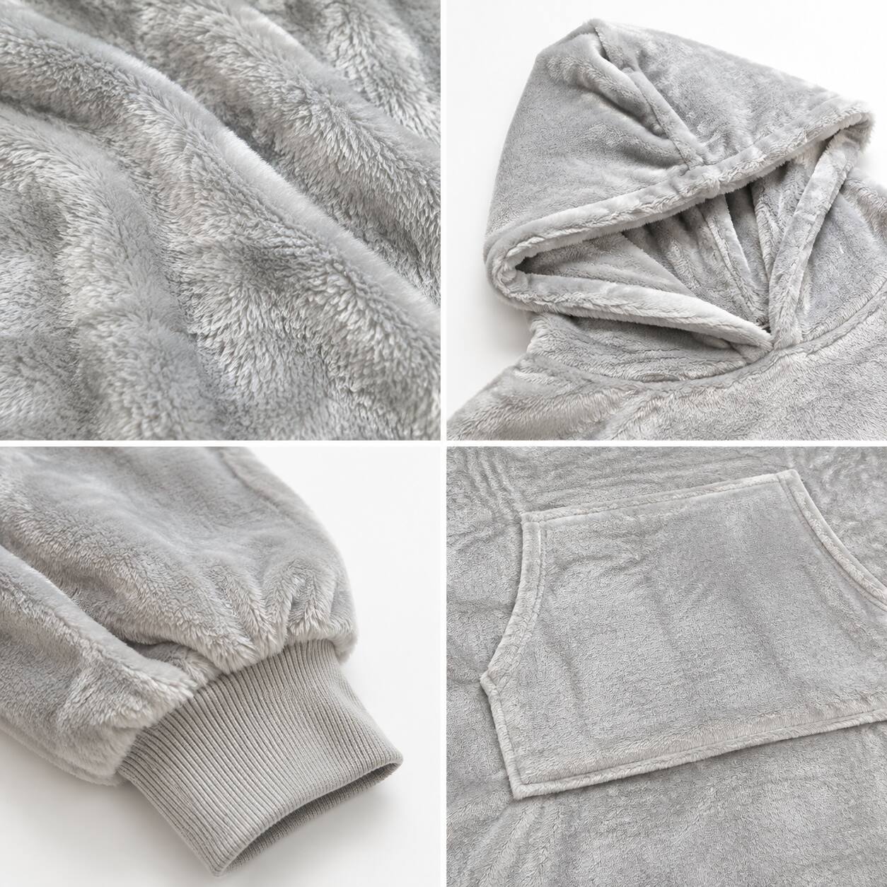 Left. Oumilen - Oversized Wearable Hoodie Blanket, 55.1 Inch XL Super Soft Flannel Hooded Blanket Sweatshirt with Pocket, Light Gray - Light Gray.