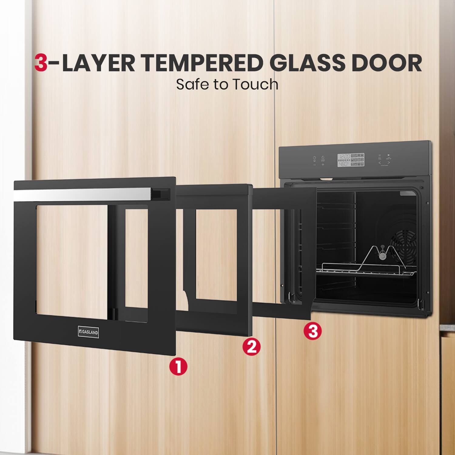 3-LAYER TEMPERED GLASS DOOR  
Safe to Touch  

1  
2  
3  

FGASLAND