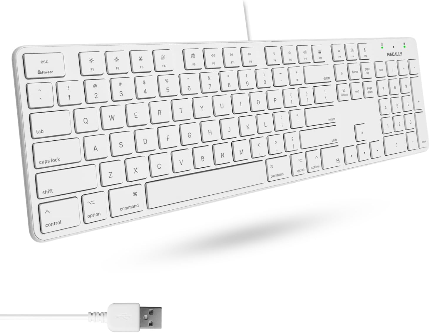 Macally - Slim USB Wired Keyboard for Mac - Full Size Apple Key board - Scissor Keycaps - White