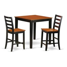 East West Furniture - 3 PC counter height Table and chair set - Kitchen Table and 2 Kitchen Chairs - Black & Cherry