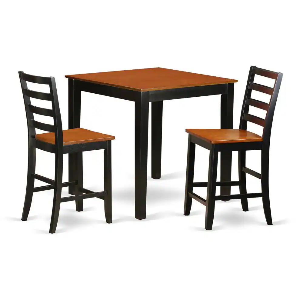 Front. East West Furniture - 3 PC counter height Table and chair set - Kitchen Table and 2 Kitchen Chairs. - Black & Cherry.