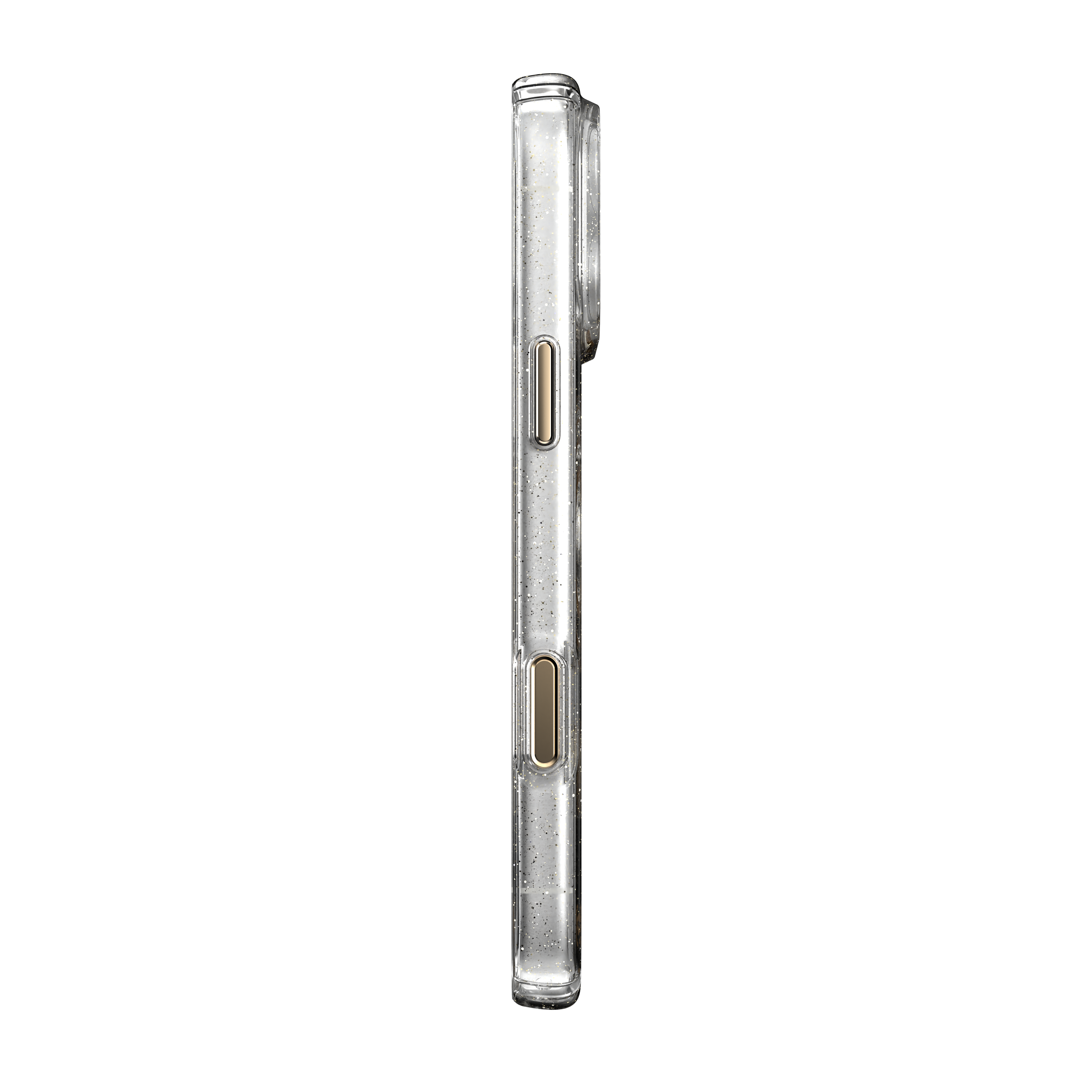 Left. Speck - Presidio Lux Case with MagSafe for Apple iPhone 18 Pro Max / iPhone 17 Pro Max - Clear/Gold Glitter.