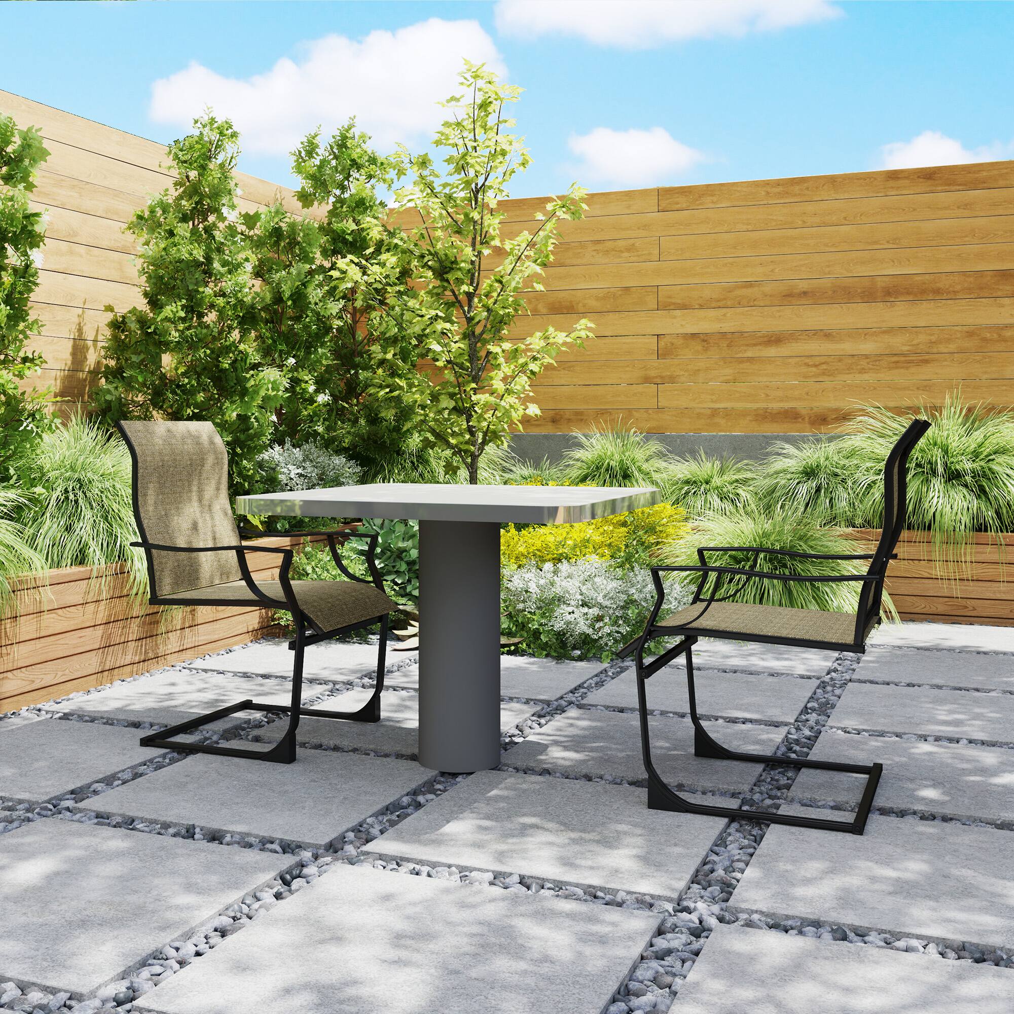 Alt View 7. Outsunny - Spring Patio Dining Chairs Set of 2 with High Backrest, Armrest, Breathable Fabric & Metal Frame, 256LBS - Brown.