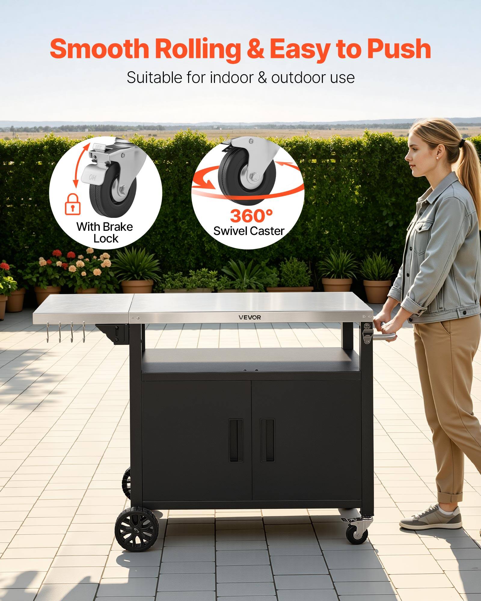 Smooth Rolling & Easy to Push  
Suitable for indoor & outdoor use  
CRl 1 With Brake Lock  
360 Swivel Caster  
VEVOR