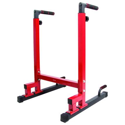 Front. BalanceFrom Fitness - BalanceFrom Multi-Function Home Gym Exercise Dip Stand, 500lb Capacity, Red - Red.