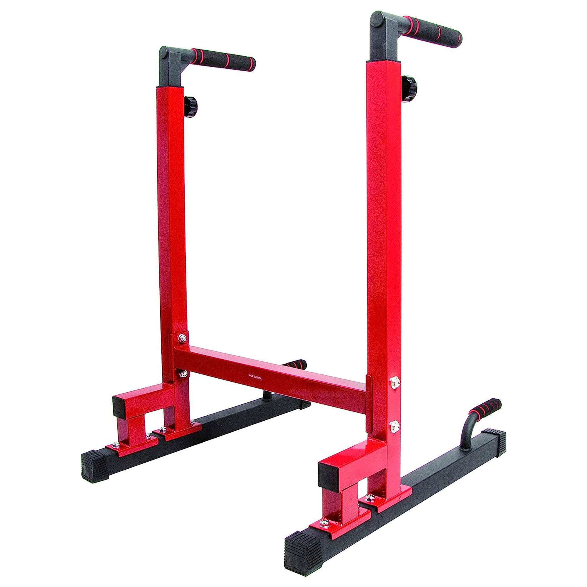 Front. BalanceFrom Fitness - BalanceFrom Multi-Function Home Gym Exercise Dip Stand, 500lb Capacity, Red - Red.