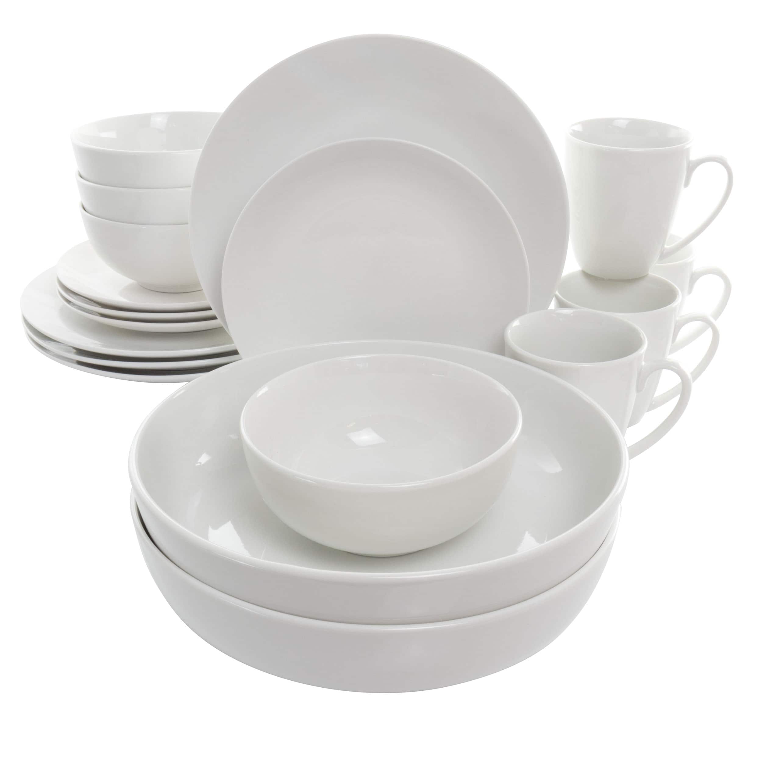 Elama - Owen 18 Piece Porcelain Dinnerware Set with 2 Large Serving Bowls - White price history on PriceWatchPro