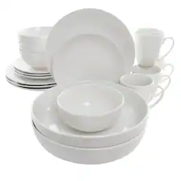 Elama - Owen 18 Piece Porcelain Dinnerware Set with 2 Large Serving Bowls - White