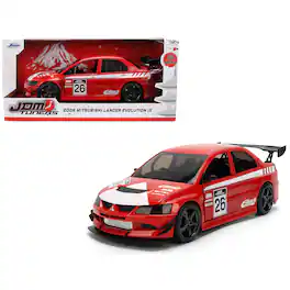 2006 Mitsubishi Lancer Evolution IX RHD #26 Red with White Graphics "JDM Tuners" Series 1/24 Diecast Model Car by Jada