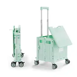 Viviendo - 65L Foldable Utility Cart with 360° Wheels - Telescopic Handle & Sliding Cover, 71KG Capacity for Camping & Shopping - Green