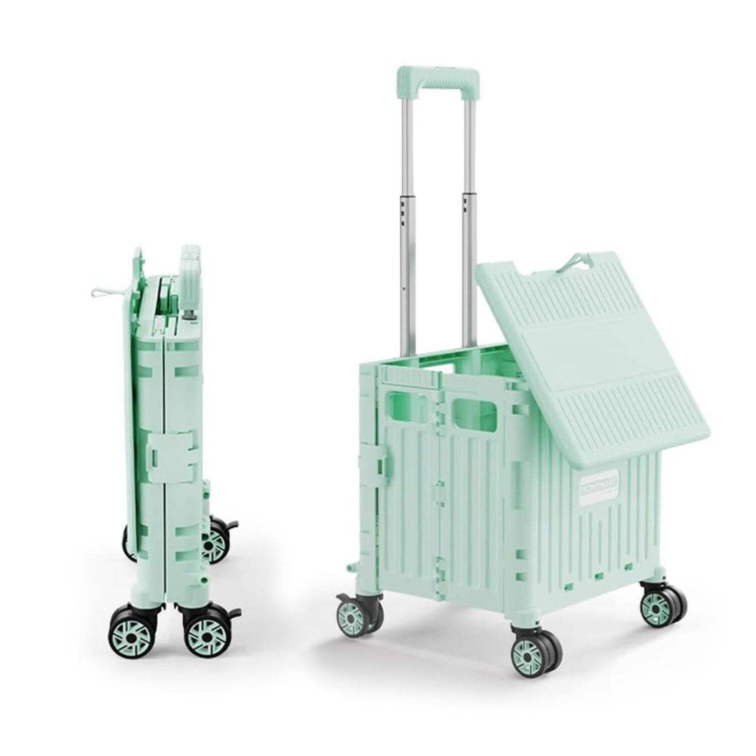 Front. Viviendo - 65L Foldable Utility Cart with 360° Wheels - Telescopic Handle & Sliding Cover, 71KG Capacity for Camping & Shopping - Green.