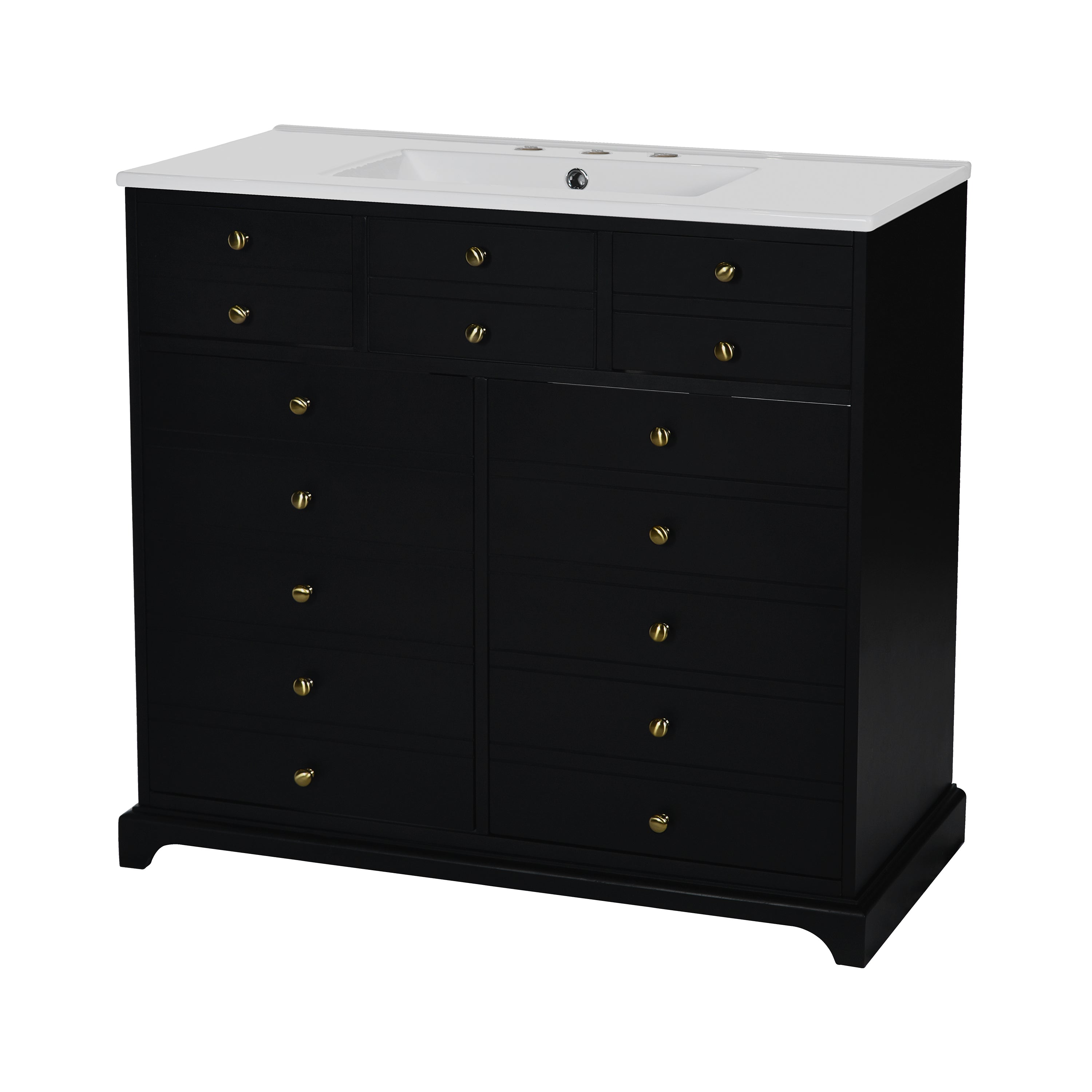 Boyel Living - 36 Inch Bathroom Vanity With Ceramic Sink And Two DrawersBlack - Black