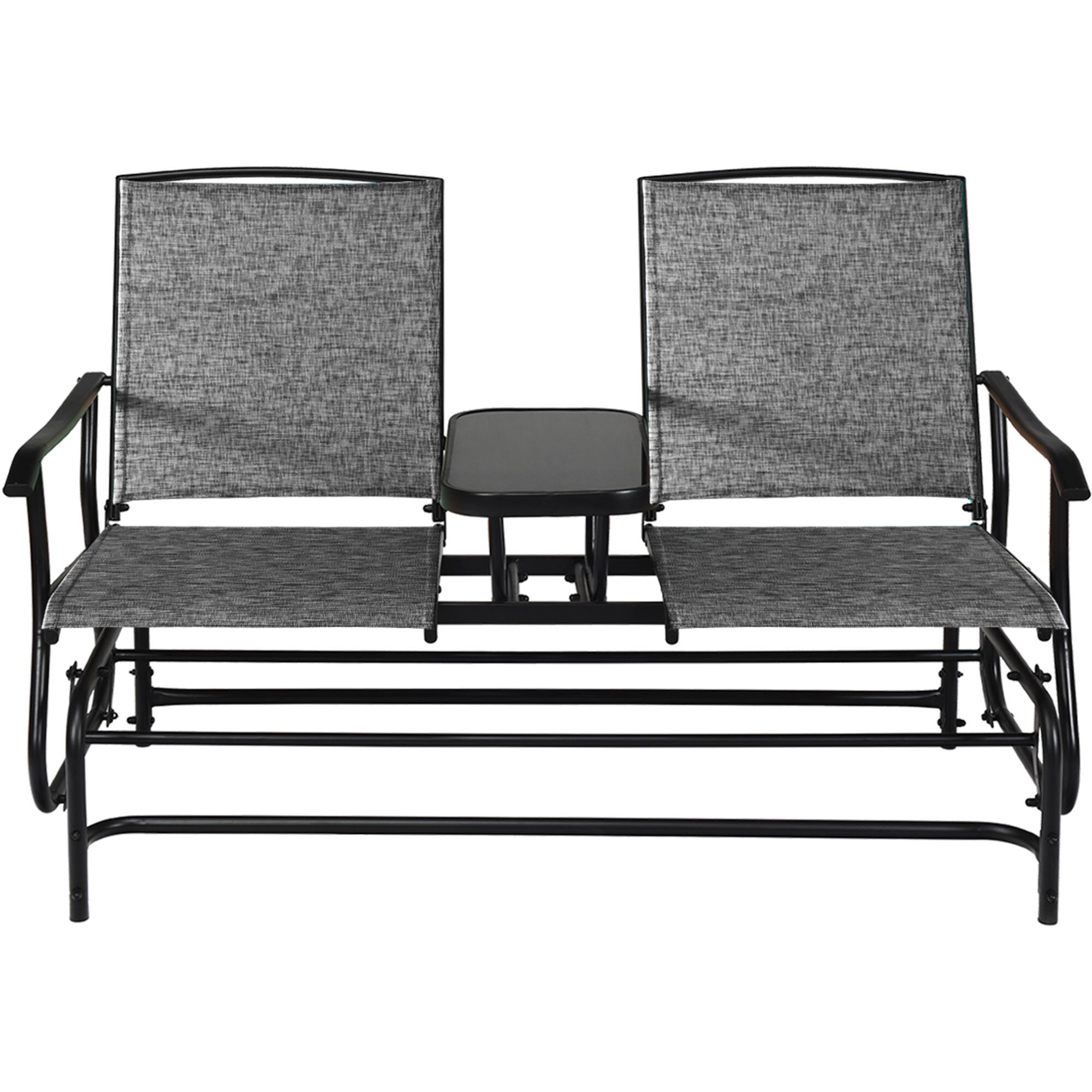 Alt View 4. Gymax - Gymax Patio 2-Person Glider Rocking Char Loveseat Garden w/ Tempered Glass Table Grey - as pic.