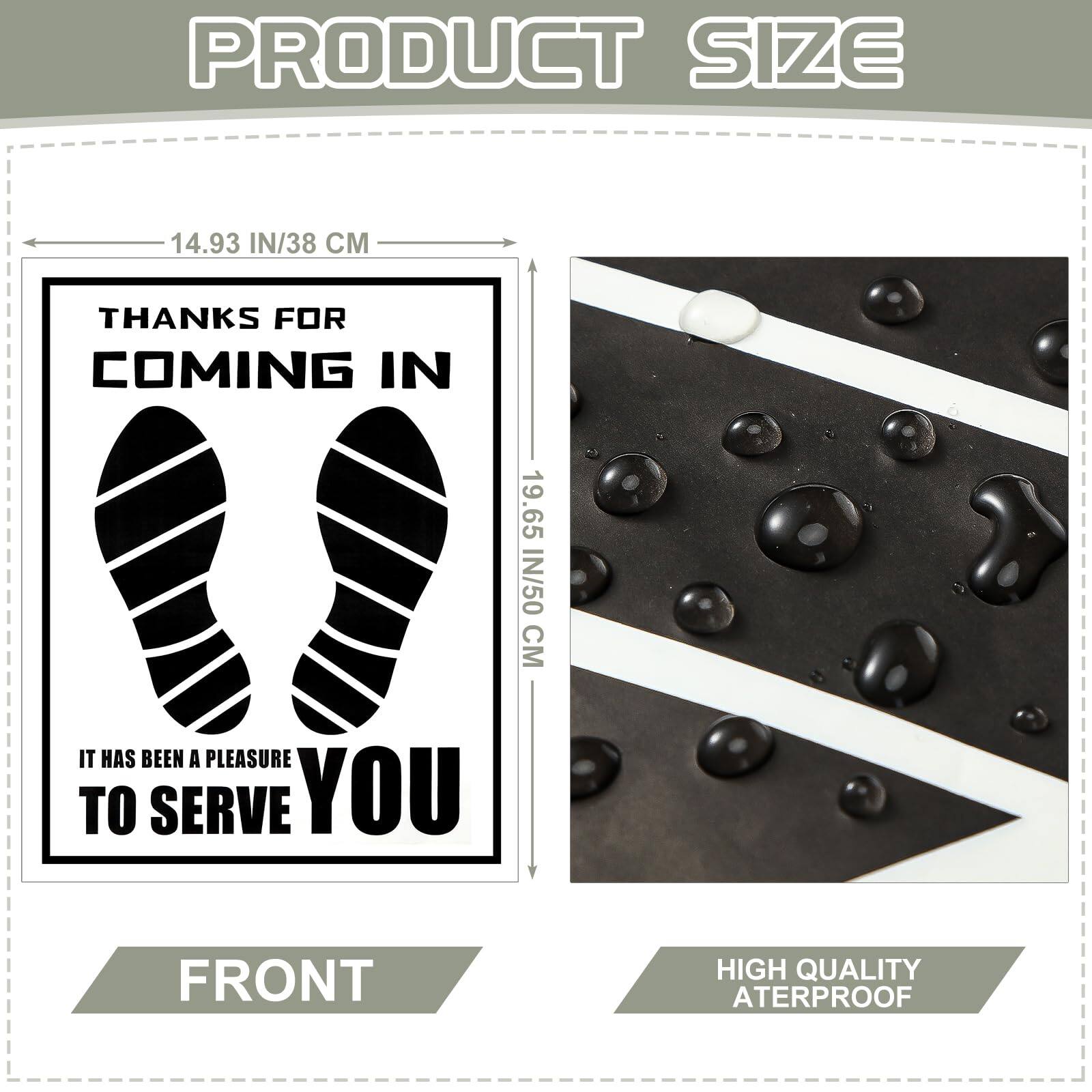 PRODUCT SIZE

14.93 IN/38 CM

THANKS FOR COMING IN

IT HAS BEEN A PLEASURE TO SERVE YOU

FRONT

19.65 IN/50 CM

HIGH QUALITY WATERPROOF