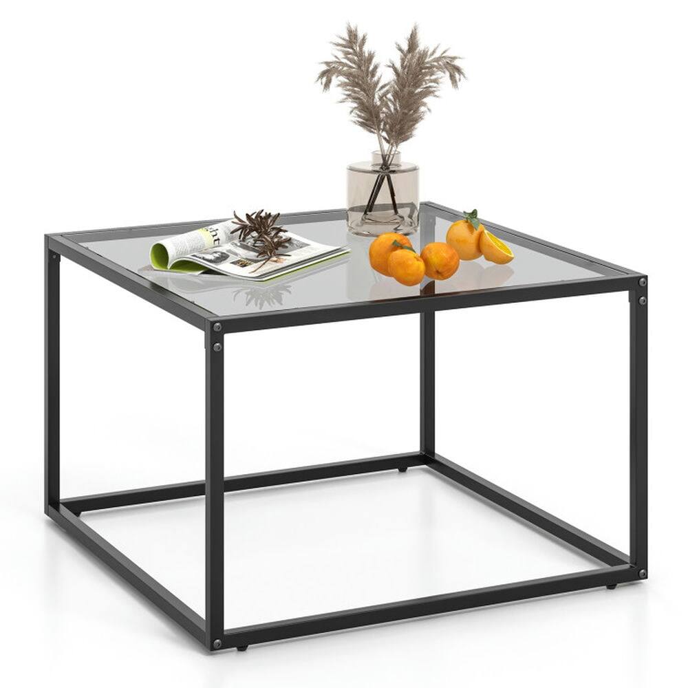 Angle. Resenkos - 27.5 Inch Home Square Tea Table with Heavy-duty Metal Frame-Gray, Modern Coffee Table for Living Room Office Reception - Gray.