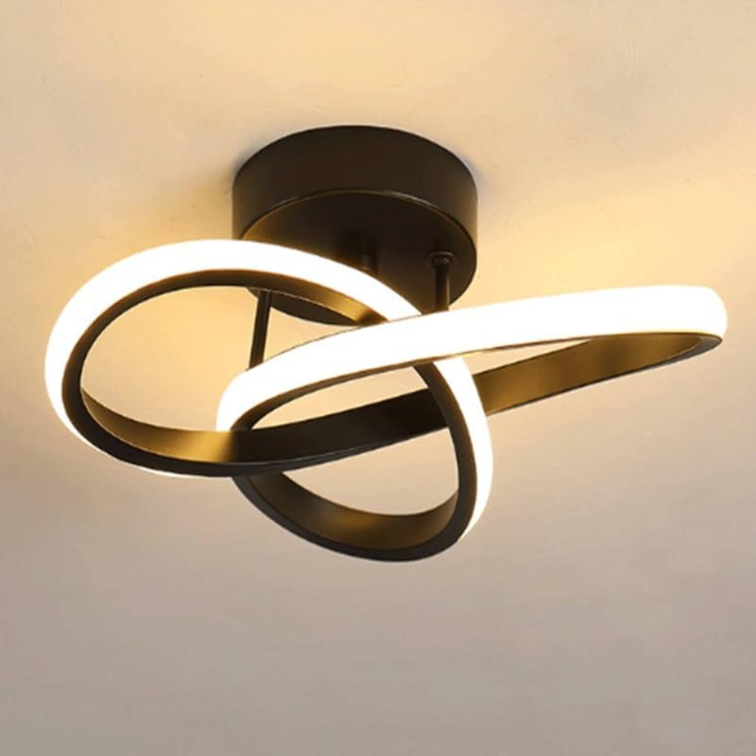 Front. Auledio - Nordic Creative Study Ceiling Lamp,LED Iron Art Aluminum Silicone Lampshade Close to Ceiling Light Fixture,warm light - black,warm light.