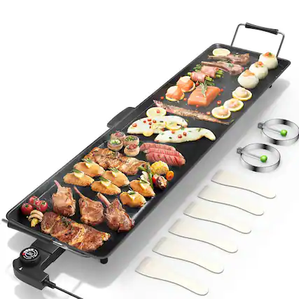 Front. SKONYON - 35 Inch Electric Teppanyaki Grill Griddle with Nonstick Cooking Surface and Accessories - Black.