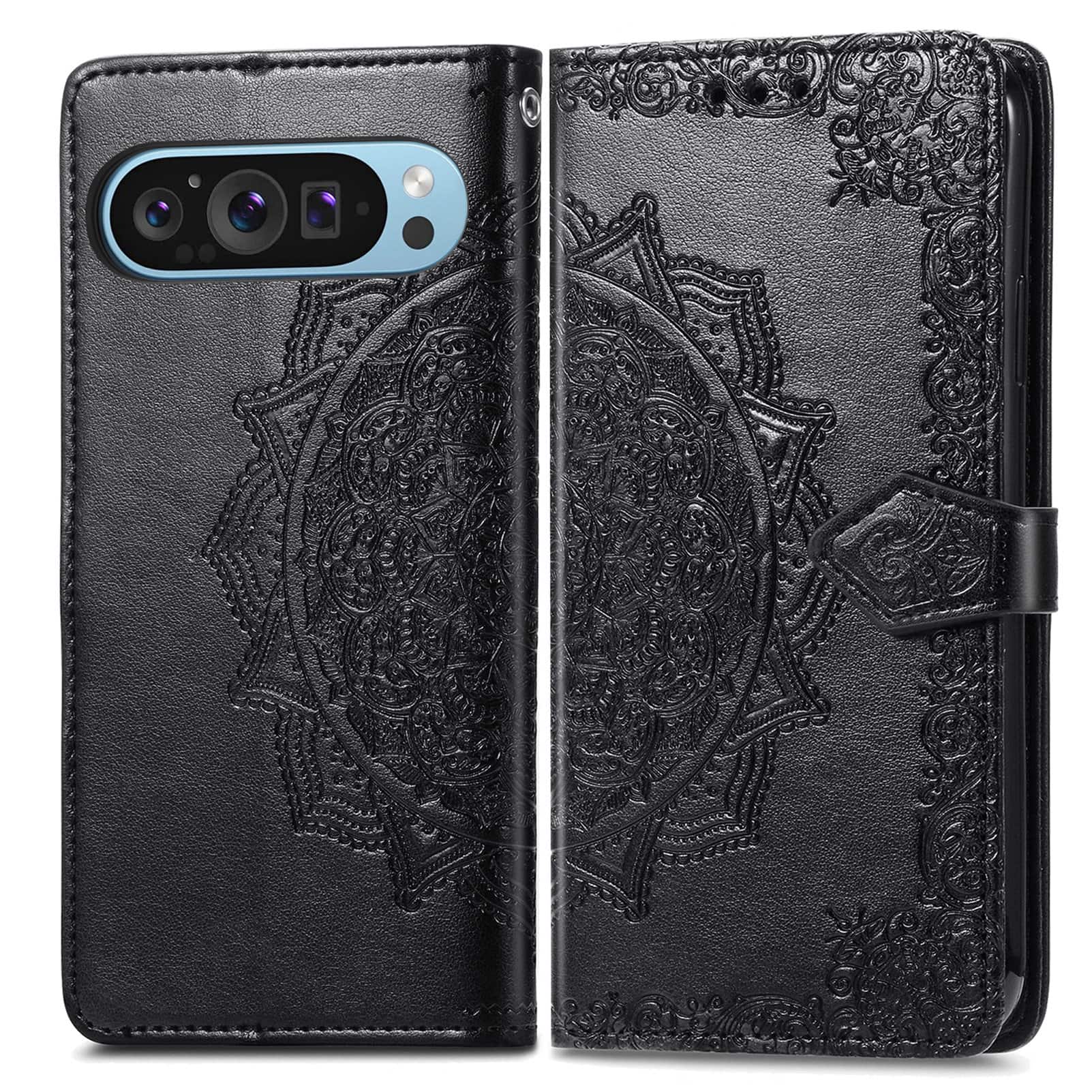 Dteck - Magnetic PU Leather Case For Google Pixel 9A, Shockproof Embossed Card Slots Stand Flip Protective Phone Cover - Black price history on PriceWatchPro