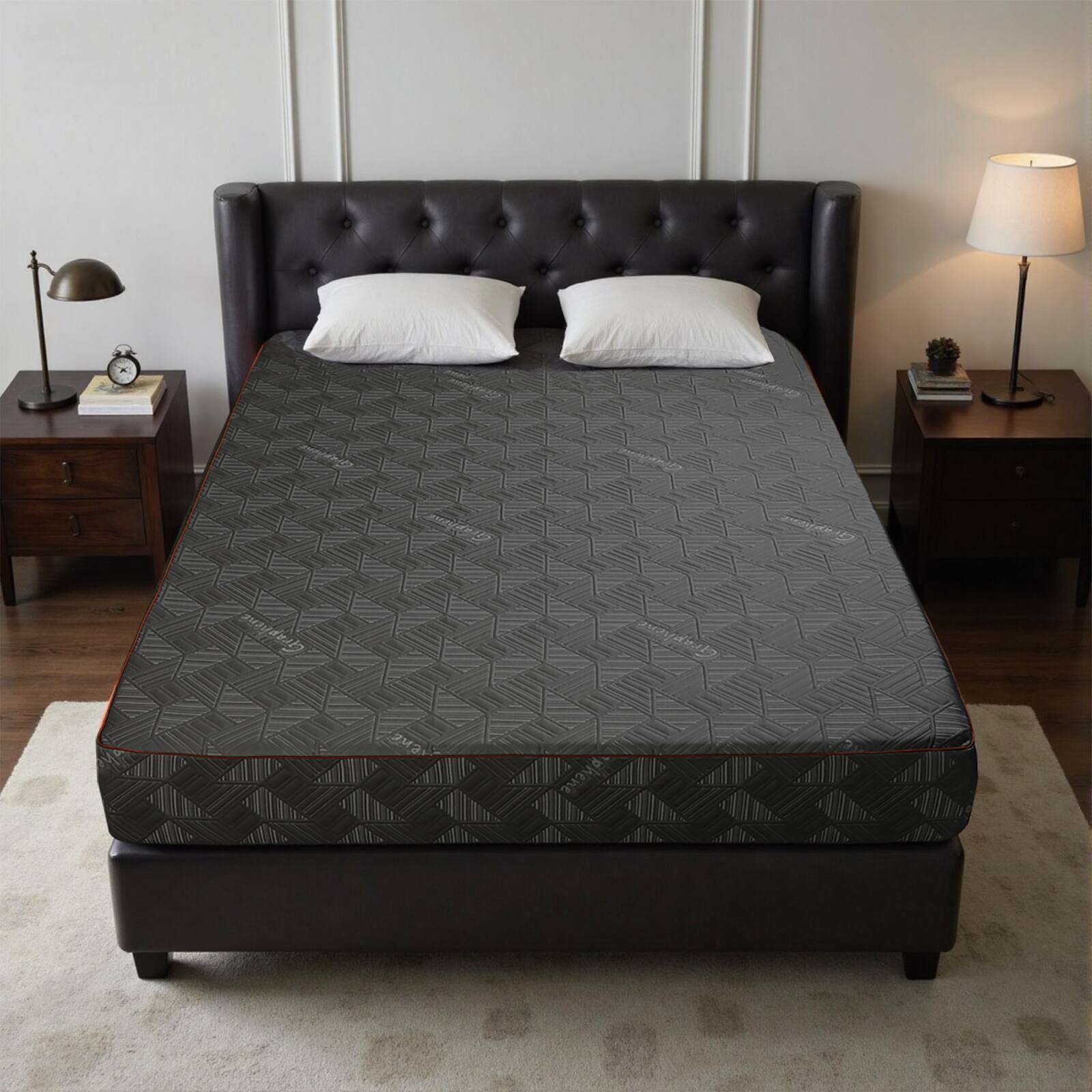 Angle. Hunkstar - 10" Memory Foam Mattress–Made in Japan, Breathable 4-Layer Foam, 7-Zone Ergonomic Design for Total Body, Cooling Gel bed - QUEEN/Black/Silver.