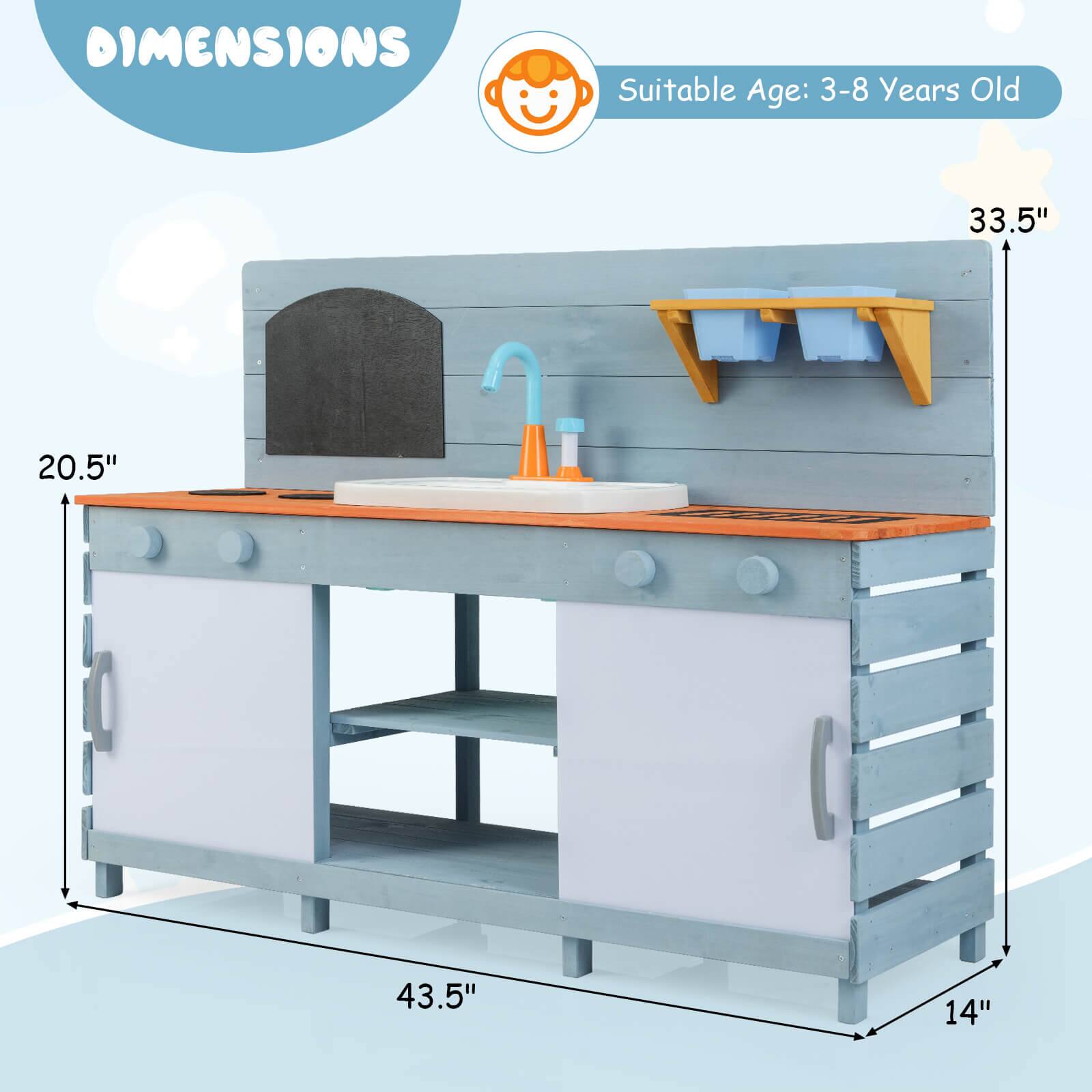 Alt View 2. Costway - Costway Play Kitchen for Kids Wooden Toy Kitchen Playset with Chalkboard Grill Rack - Blue.