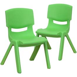 Emma + Oliver - 2 Pack Plastic Stackable School Chair with 10.5"H Seat, Preschool Chair - Green