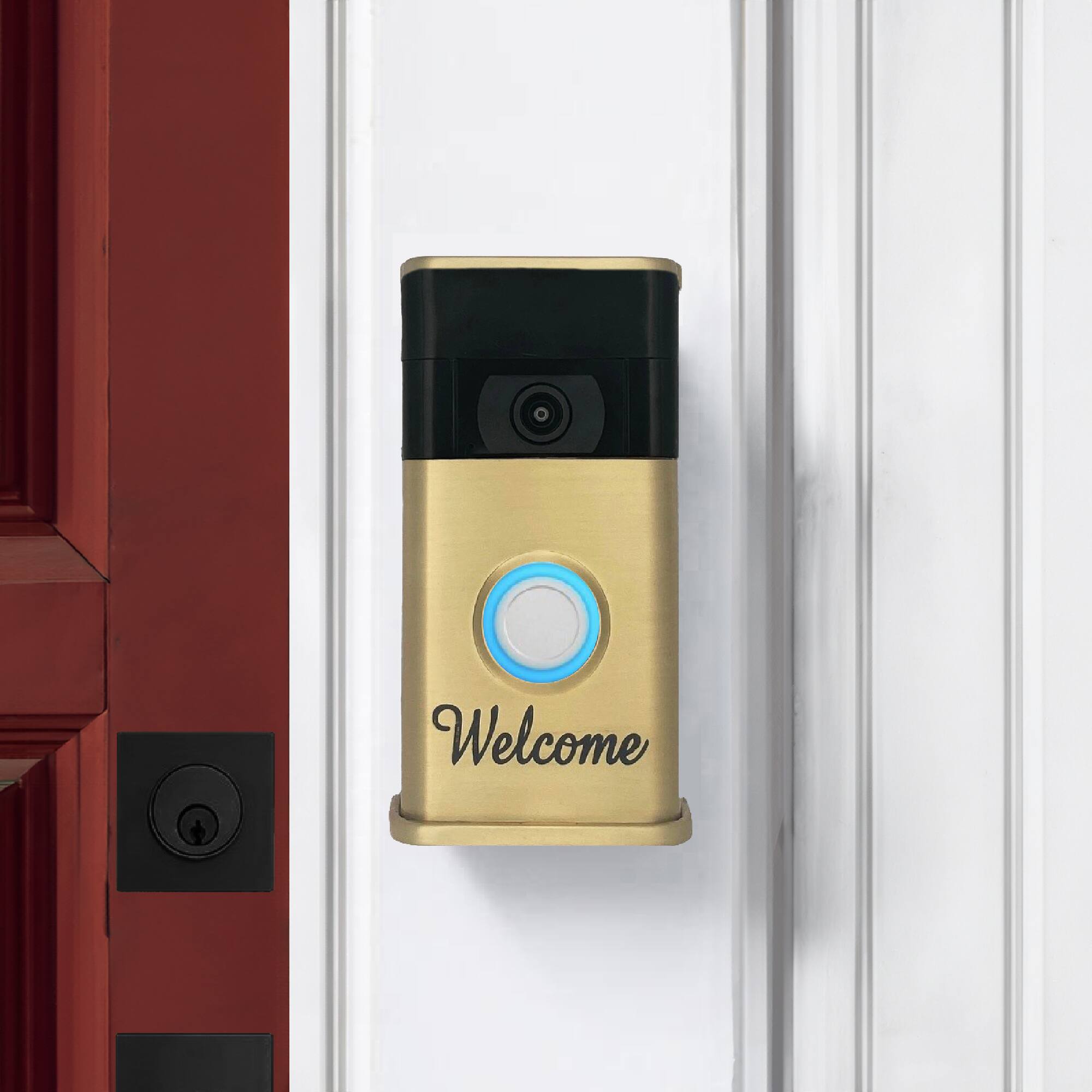 Alt View 3. Michael Healy - Welcome Video Doorbell Cover (Ring 2nd Gen) - Satin Brass.