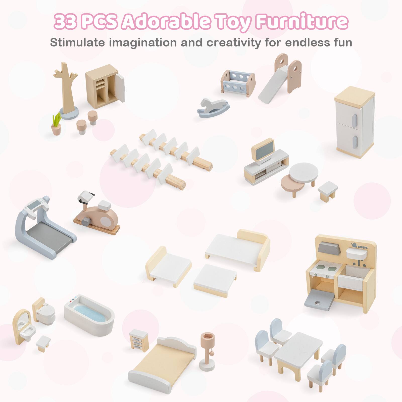 33 PCS Adorable Toy Furniture  
Stimulate imagination and creativity for endless fun