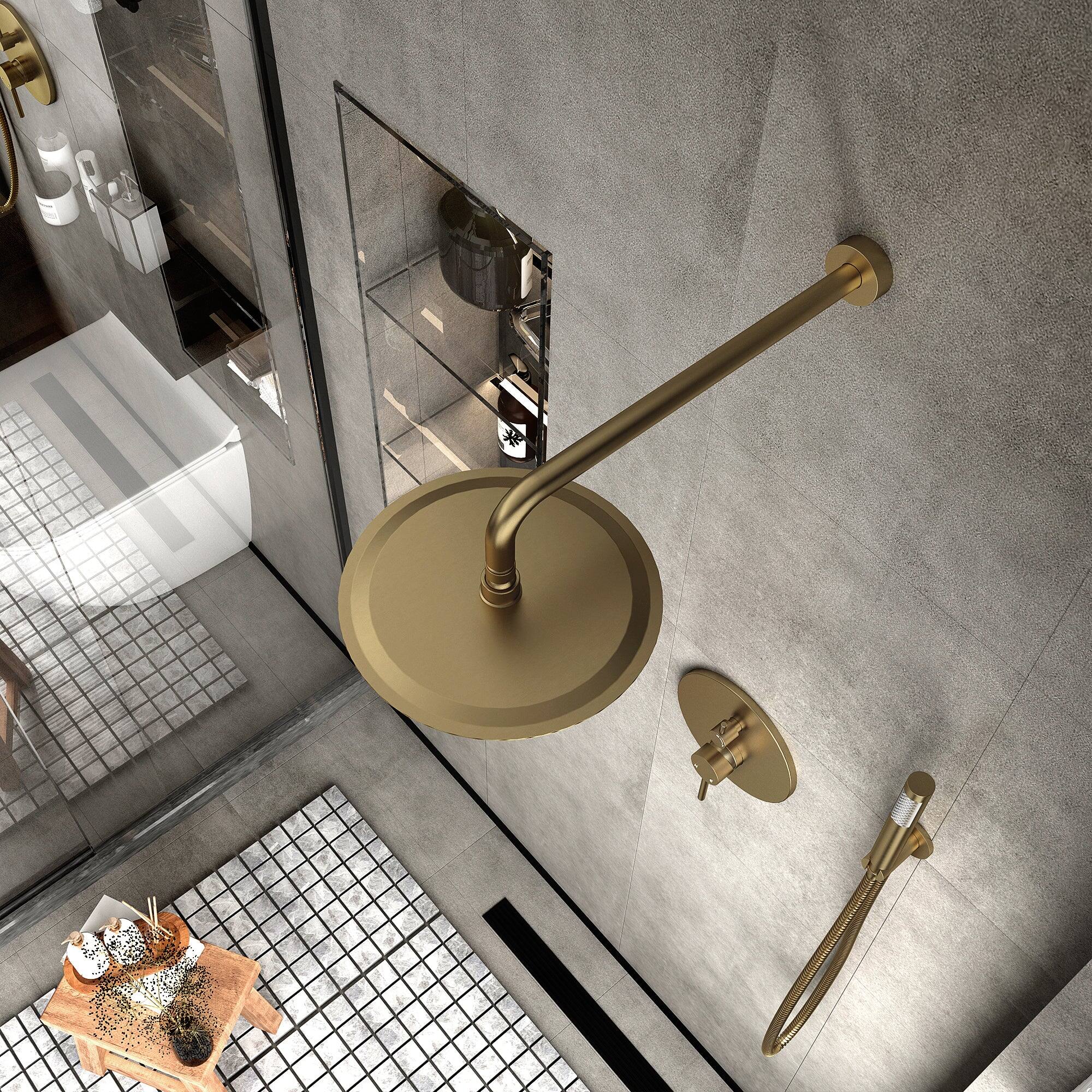 Alt View 7. Boyel Living - 1-Spray 10 in. Round Wall Mount Fixed and Handheld Shower Head 1.8 GPM with Pressure Balance Valve in Brushed Gold - Brushed Gold.