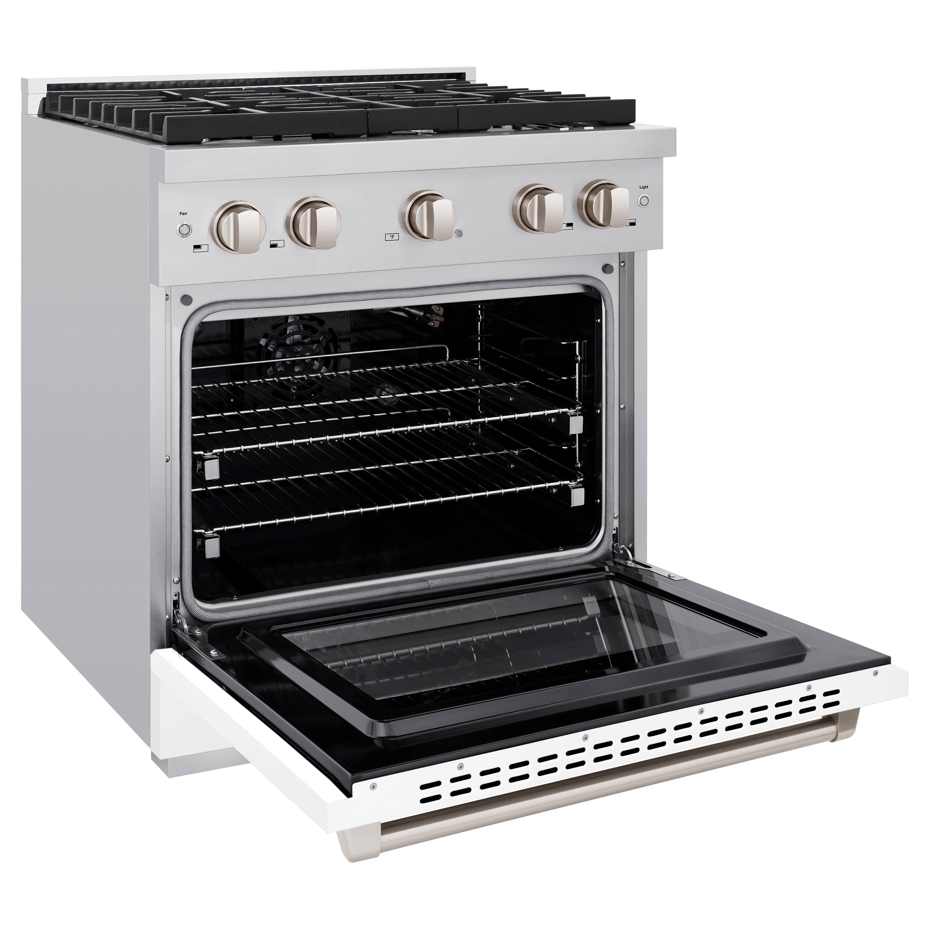 Back. ZLINE - 30" Paramount Gas Range w/ 4 Burner Cooktop & Convection Oven w/ White Matte Door (SGR-WM-30) - White.
