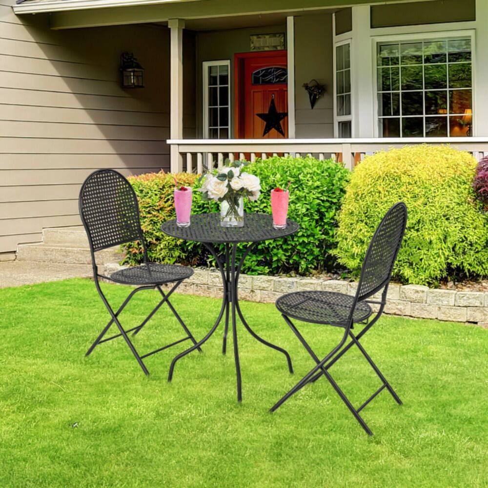 Angle. Mondawe - 3 Pieces Patio Bistro Set Outdoor Conversation Furniture Table and Folding Chair - Black.