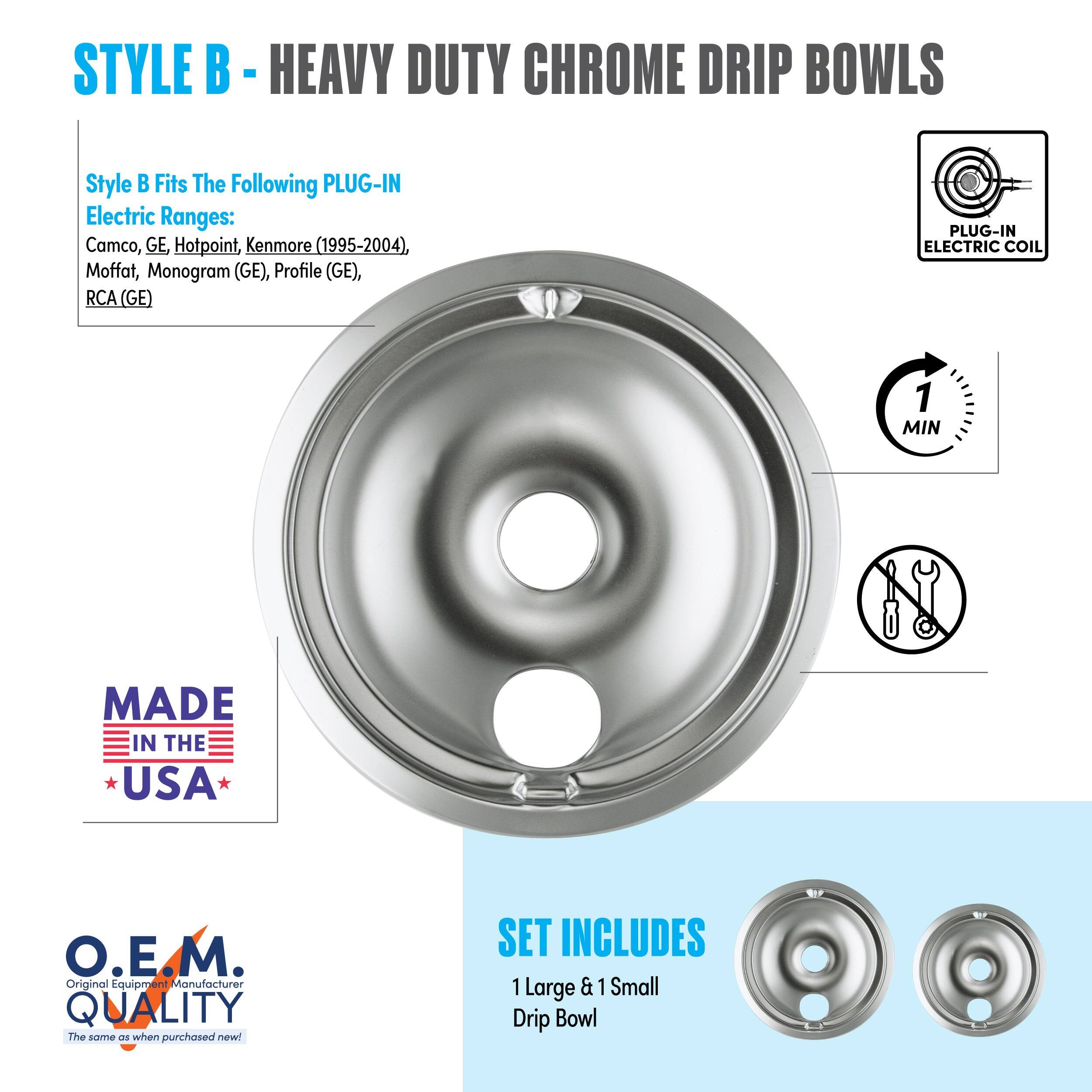 Range Kleen - 139402XCD5 Style B 2pk Heavy Duty Chrome Drip Bowls, Large and Small