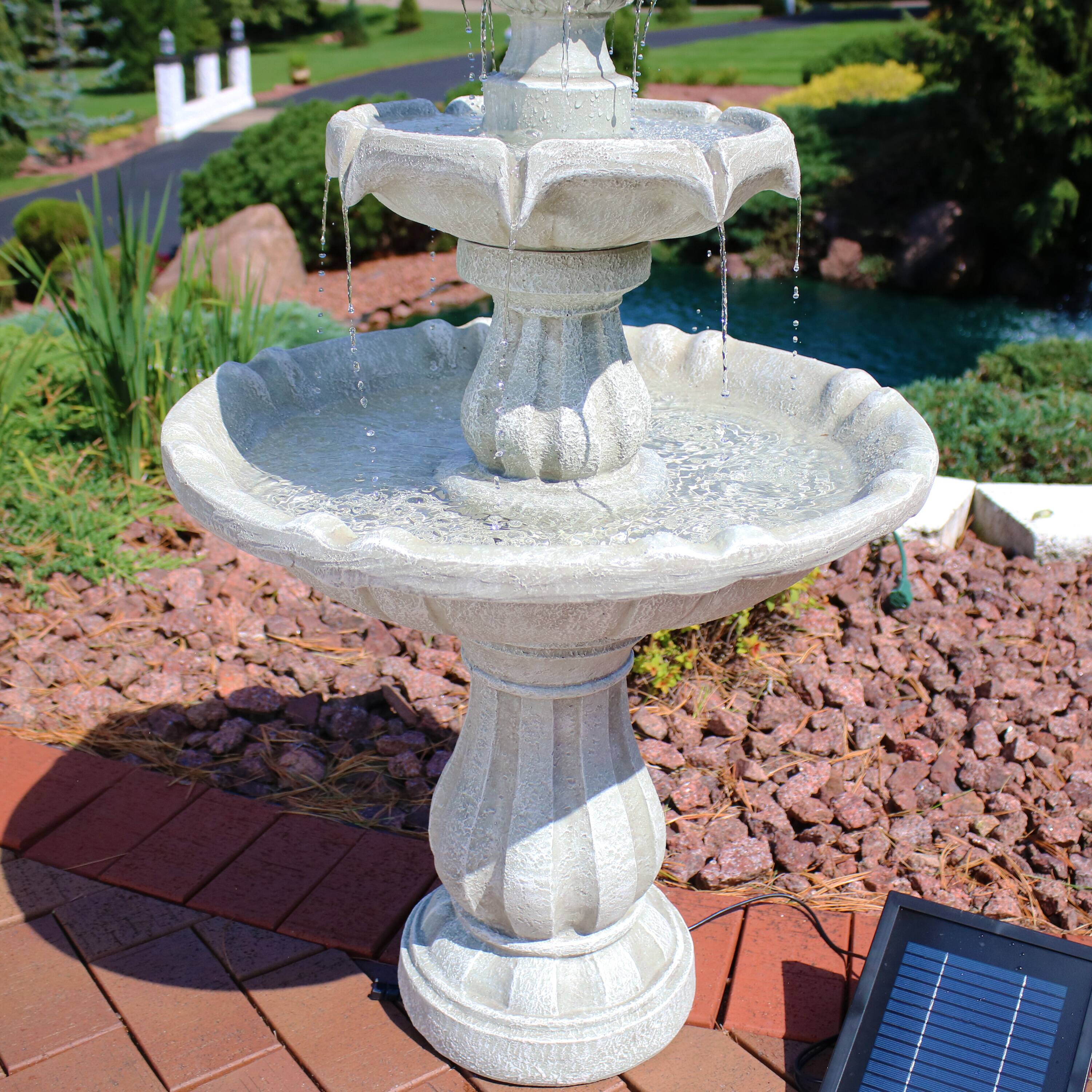 Alt View 9. Sunnydaze - Resin Outdoor 2-Tier Solar Water Fountain with Battery - White.
