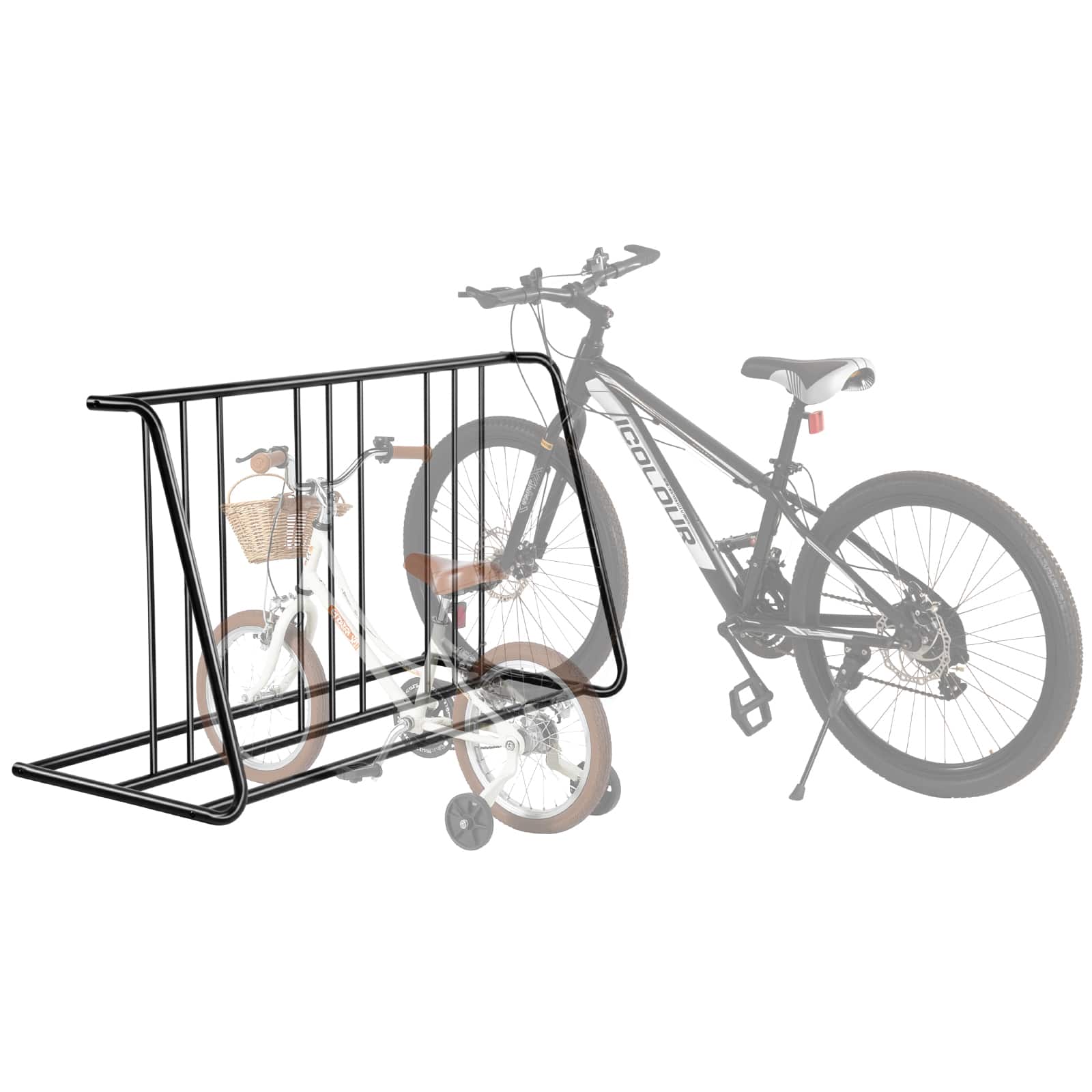 Front. VEVOR - Bike Rack, Fits Tire Width 3 Inch/76.2 mm, Carbon Steel Double-Sided Grid Bike Rack Stand - Black.