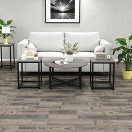 Hivvago - Round Coffee Table with Two Matching Square Side Tables Set - Gray