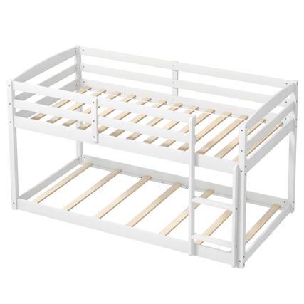 Front. Costway - Costway Twin over Twin Low Bunk Bed with Guardrails Integrated Ladder Kids Wooden - White.