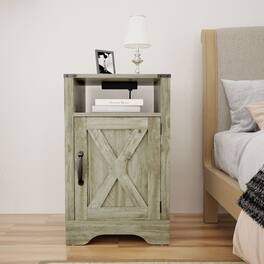 RoyalCraft - Farmhouse Nightstand, Bedroom Table with Charging Station, Light Grey - Light Gray