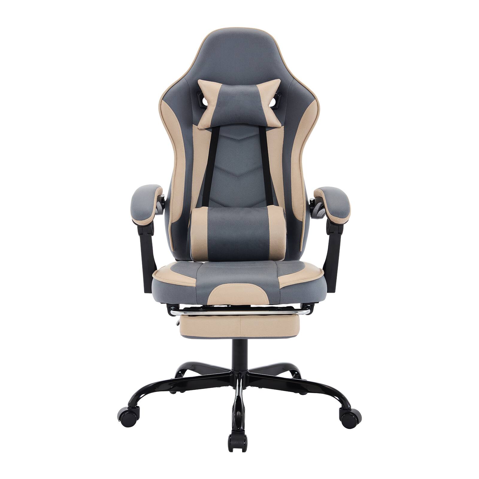 Back. Spaco - Spaco Ergonomic Gaming Chair with Lumbar Massage, Adjustable Footrest, 300lb Capacity, Swivel and Height Adjustable - Beige+Blue.