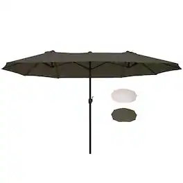 Outsunny - Extra Large 15 ft Patio Umbrella, Double-Sided Large Outdoor Umbrella with Crank Handle and Air Vents for Backyard - Gray