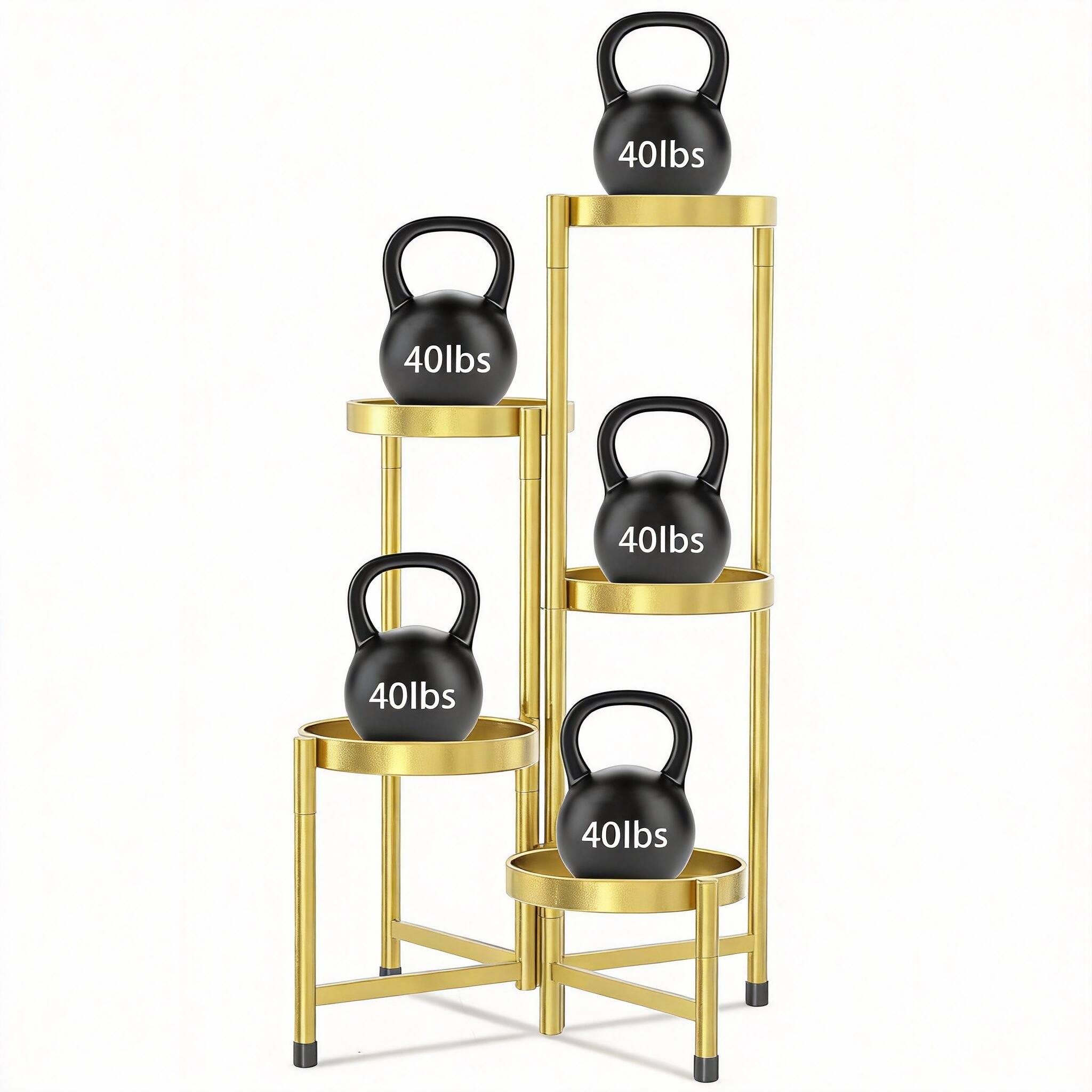 CovertSafe- 5 Tier Folding Metal Plant Stand Corner Shelf Indoor Outdoor Display- Gold 5 Tiers