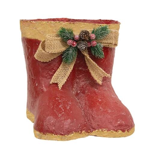 BreeBe - Distressed Painted Metal Santa Boot Pair - Red & Gold